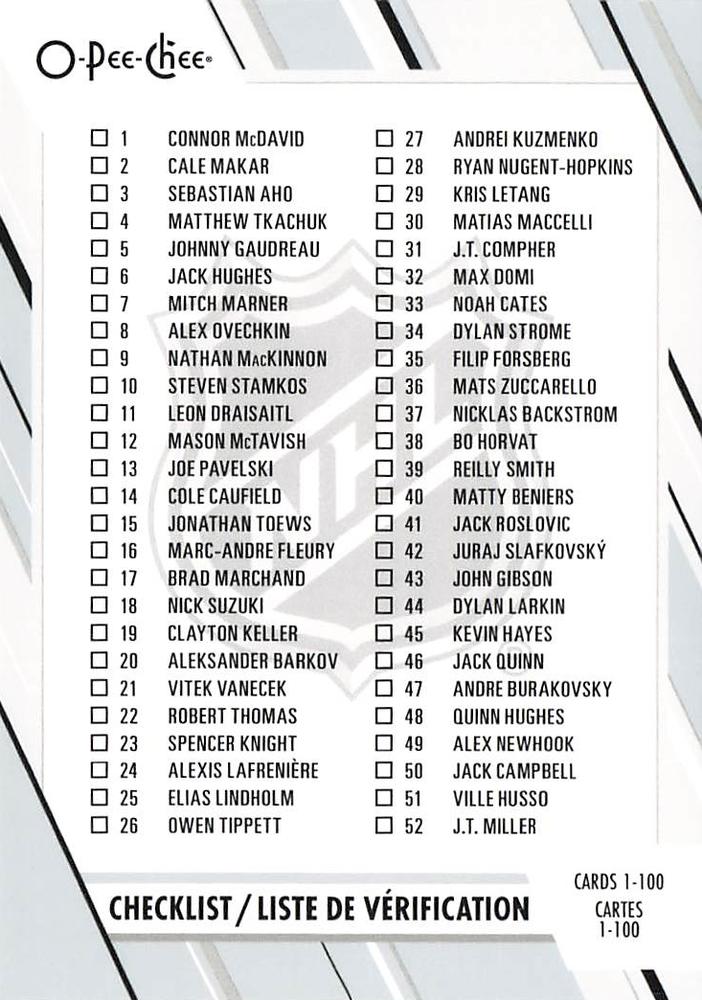 Checklist: 1 100 #100 Multi-Team | 2023-24 O-Pee-Chee Hockey