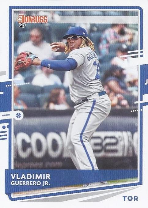 Vladimir Guerrero Jr. #102 Toronto Blue Jays (Fielding in road uniform, old Donruss logo on back) | 2020 Donruss