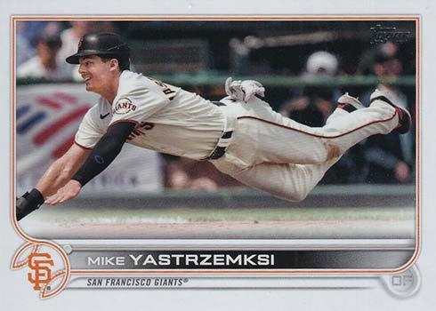 Mike Yastrzemski #103 San Francisco Giants (Head-first slide; UER: Last name misspelled Yastrzemksi) | 2022 Topps
