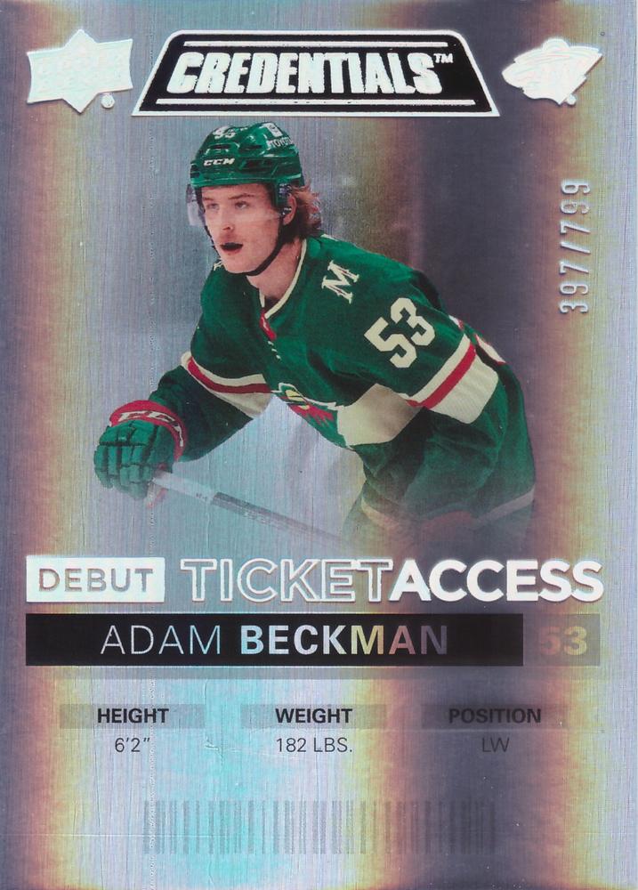 Adam Beckman #117 Minnesota Wild | 2021-22 Upper Deck Credentials