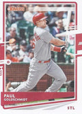 Paul Goldschmidt #127 St. Louis Cardinals (Following through on swing in gray uniform, old Donruss logo on back) | 2020 Donruss