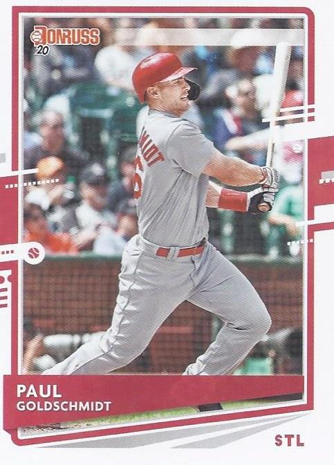 Paul Goldschmidt #127 St. Louis Cardinals (Following through on swing in gray uniform, old Donruss logo on back) | 2020 Donruss