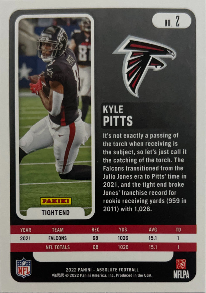 Kyle Pitts #2 Atlanta Falcons | 2022 Panini Absolute | NFL Football (back)