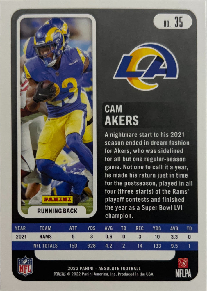 Cam Akers #35 Los Angeles Rams | 2022 Panini Absolute | NFL Football (back)