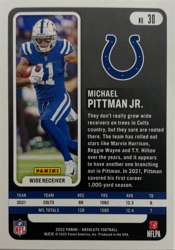 Michael Pittman Jr. #30 Indianapolis Colts | 2022 Panini Absolute | NFL Football (back)
