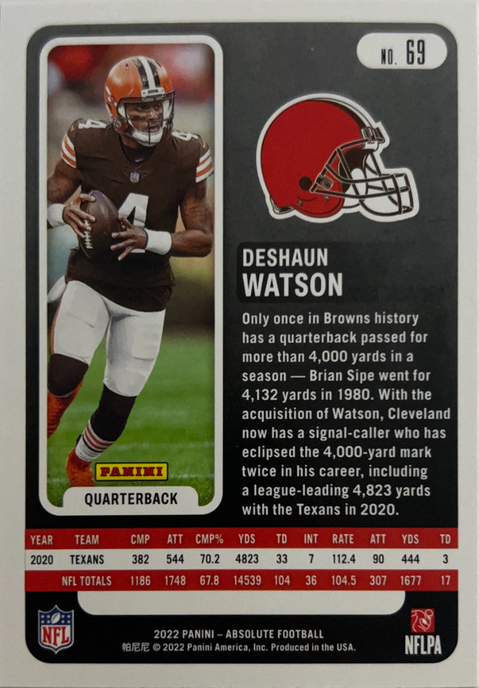Deshaun Watson #69 Cleveland Browns | 2022 Panini Absolute | NFL Football (back)