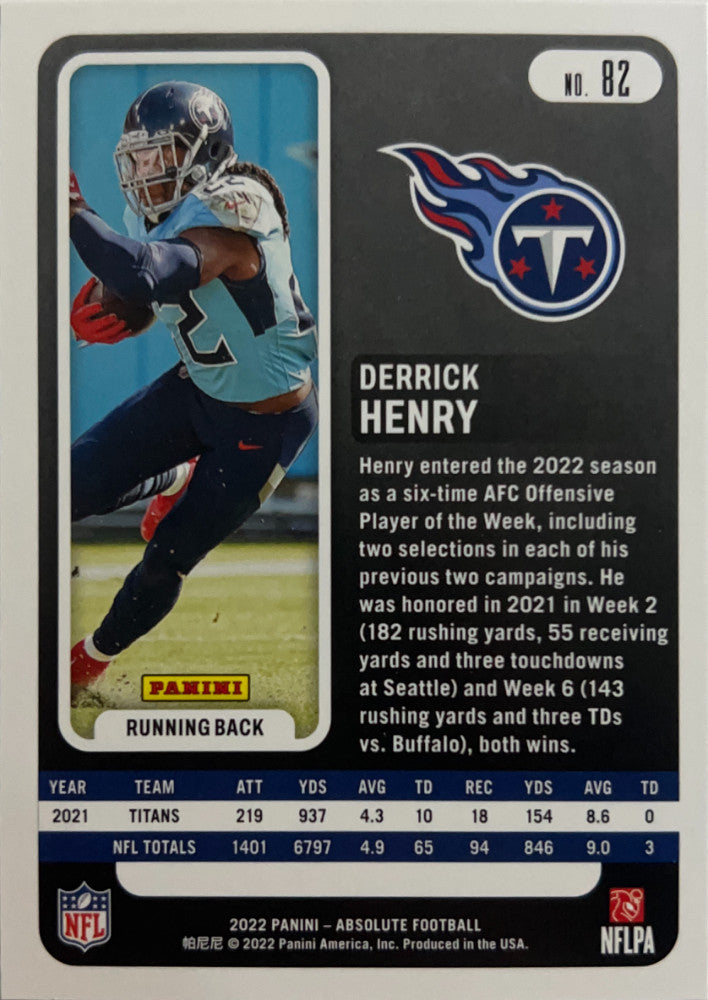 Derrick Henry #82 Tennessee Titans | 2022 Panini Absolute | NFL Football (back)