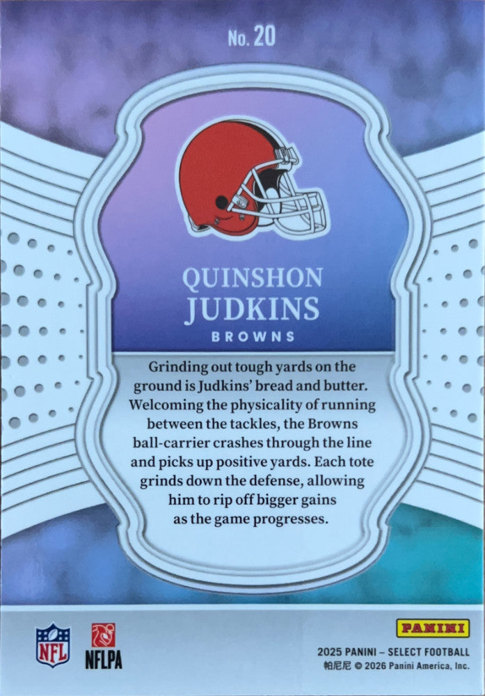 Quinshon Judkins #20 Rookie | 2025 Panini Select Certified Rookies (back)