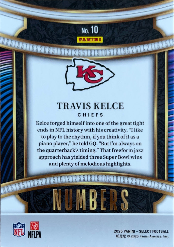 Travis Kelce #10 Kansas City Chiefs | 2025 Panini Select Numbers (back)