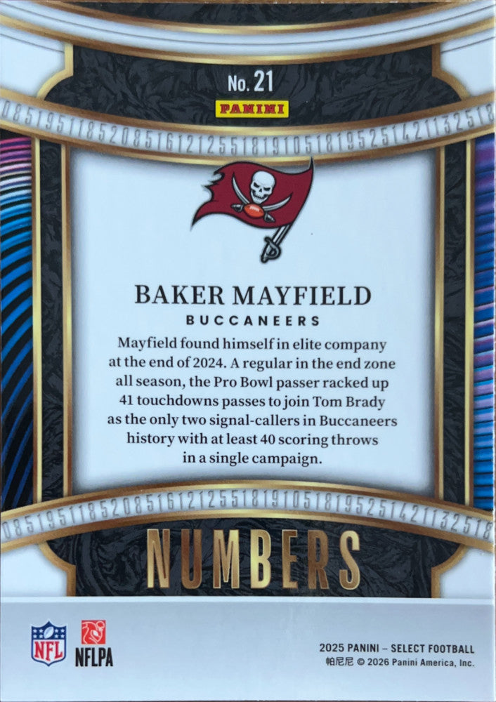 Baker Mayfield #21 | 2025 Panini Select Numbers - VERY GOOD (back)