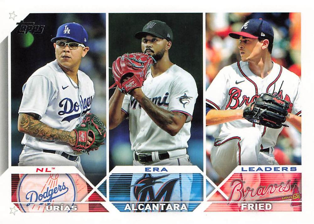 NL ERA Leaders (Julio Urías / Sandy Alcantara / Max Fried) #211 Multi-Team | 2023 Topps