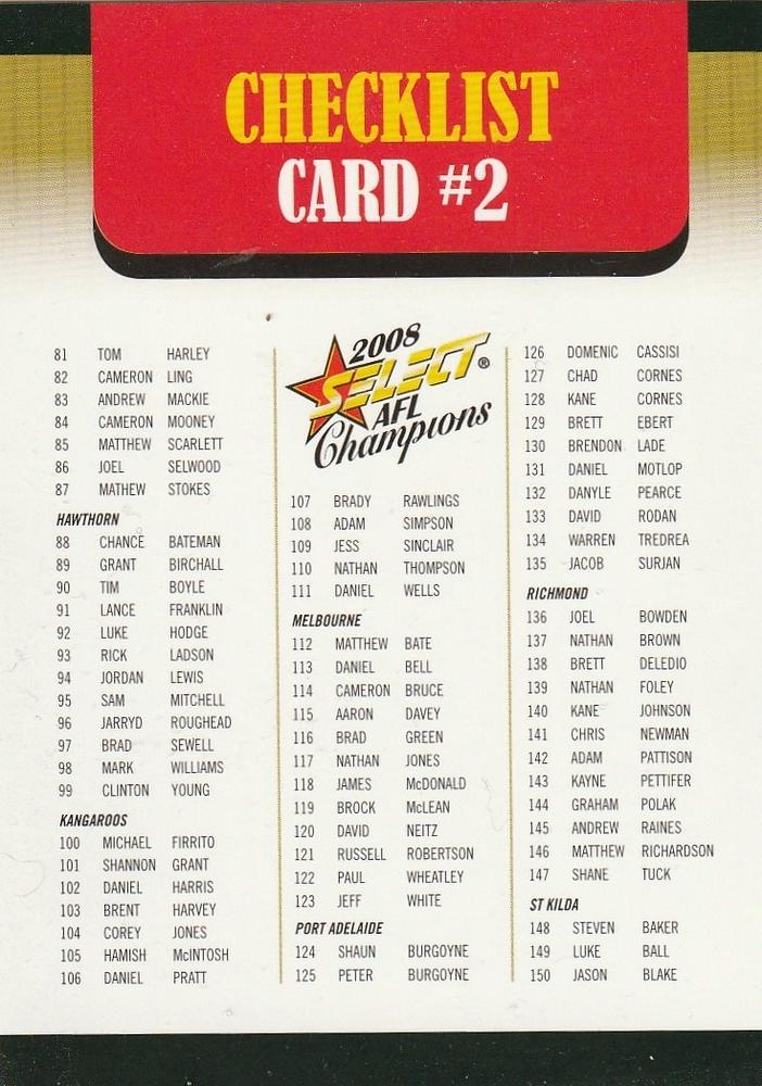 Checklist #2 | 2008 Select AFL Champions