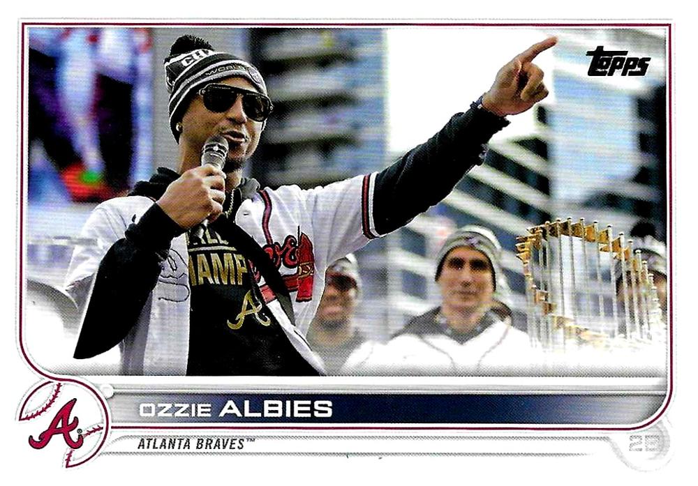 Ozzie Albies #401 Atlanta Braves (World Series trophy, microphone) | 2022 Topps
