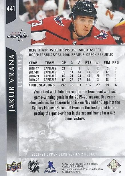 Jakub Vrana #441 Washington Capitals | 2020-21 Upper Deck