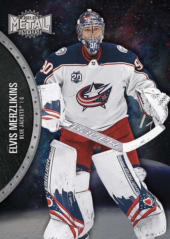 Elvis Merzlikins #44 Columbus Blue Jackets | 2021-22 SkyBox Metal Universe
