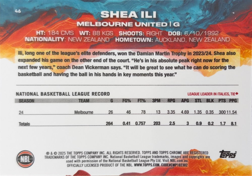 Shea Ili #46 Melbourne United | 2024-25 Topps Chrome NBL (back)