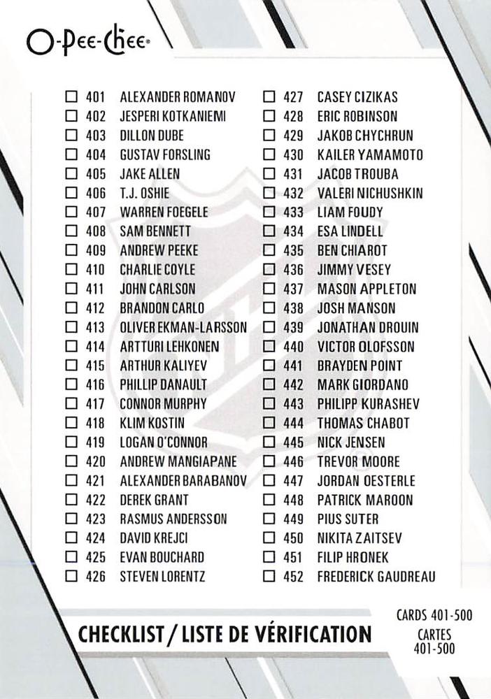 Checklist: 401 500 #500 Multi-Team | 2023-24 O-Pee-Chee Hockey