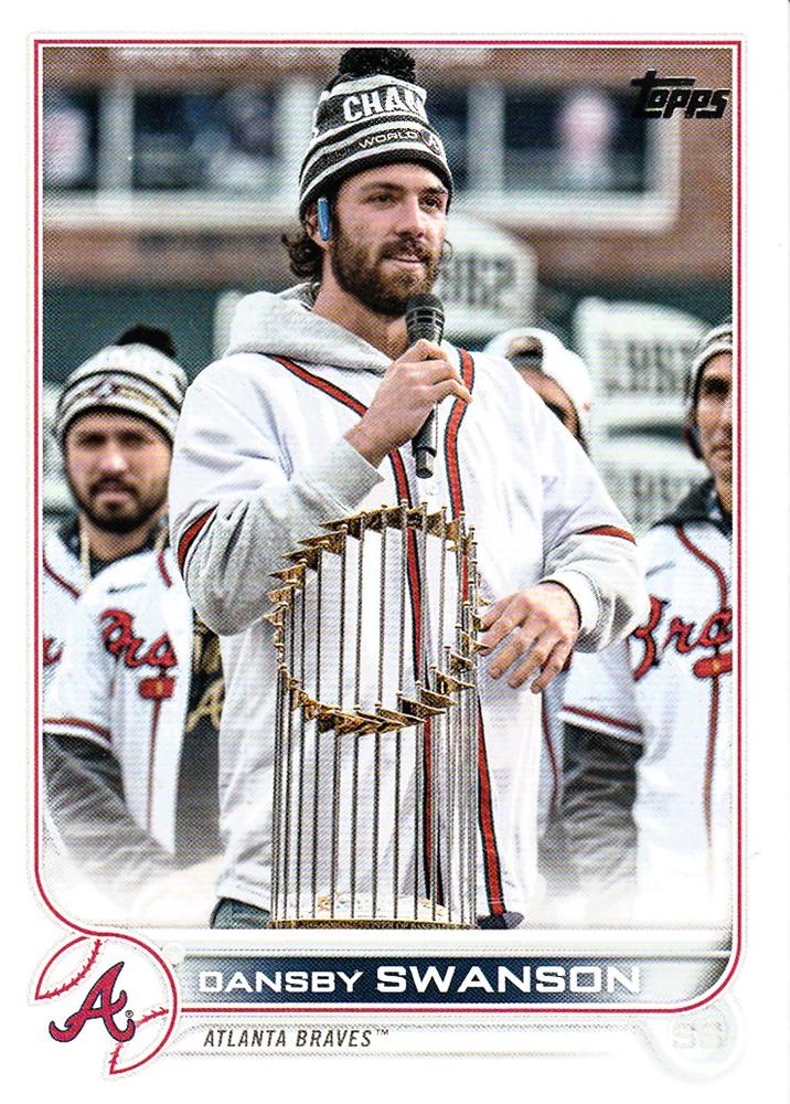 Dansby Swanson #507 Atlanta Braves (With World Series trophy, microphone) | 2022 Topps
