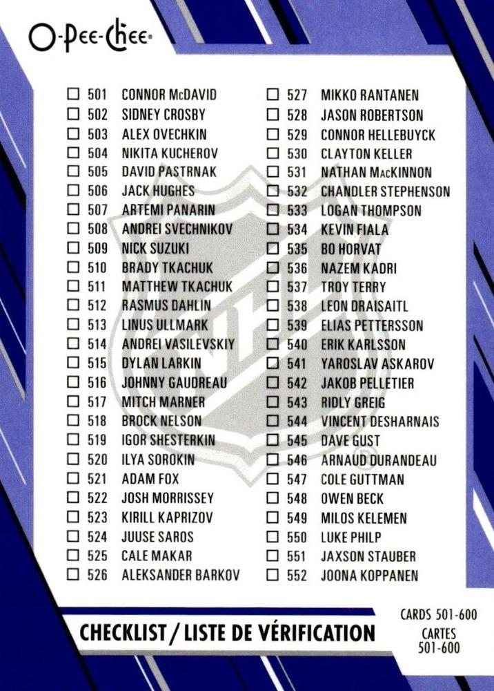 Checklist #600 Multi-Team | 2023-24 O-Pee-Chee Blue Border