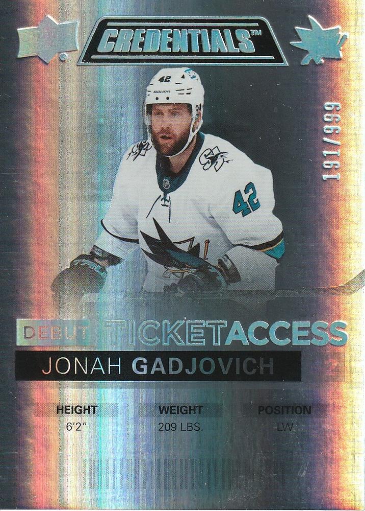 Jonah Gadjovich #61 San Jose Sharks | 2021-22 Upper Deck Credentials
