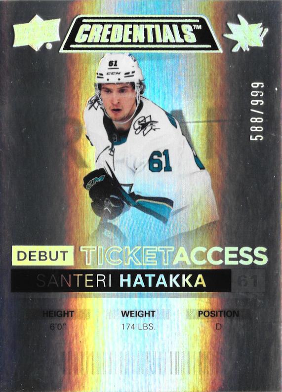 Santeri Hatakka #63 San Jose Sharks | 2021-22 Upper Deck Credentials