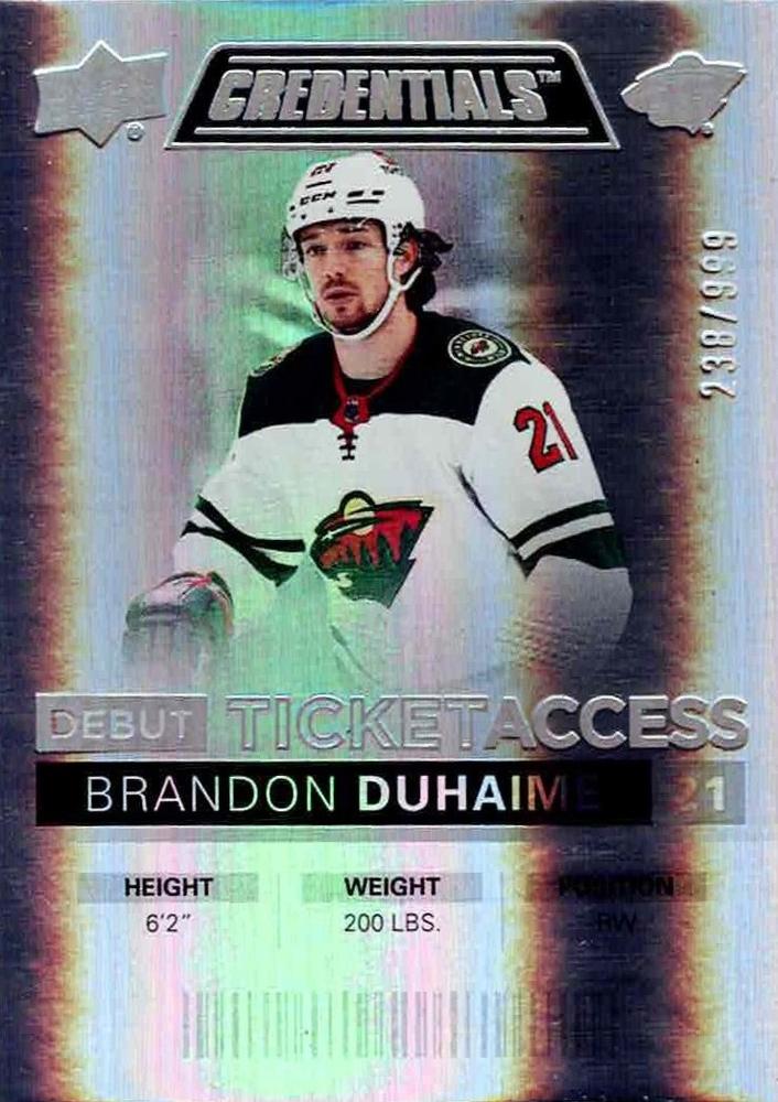 Brandon Duhaime #64 Minnesota Wild | 2021-22 Upper Deck Credentials