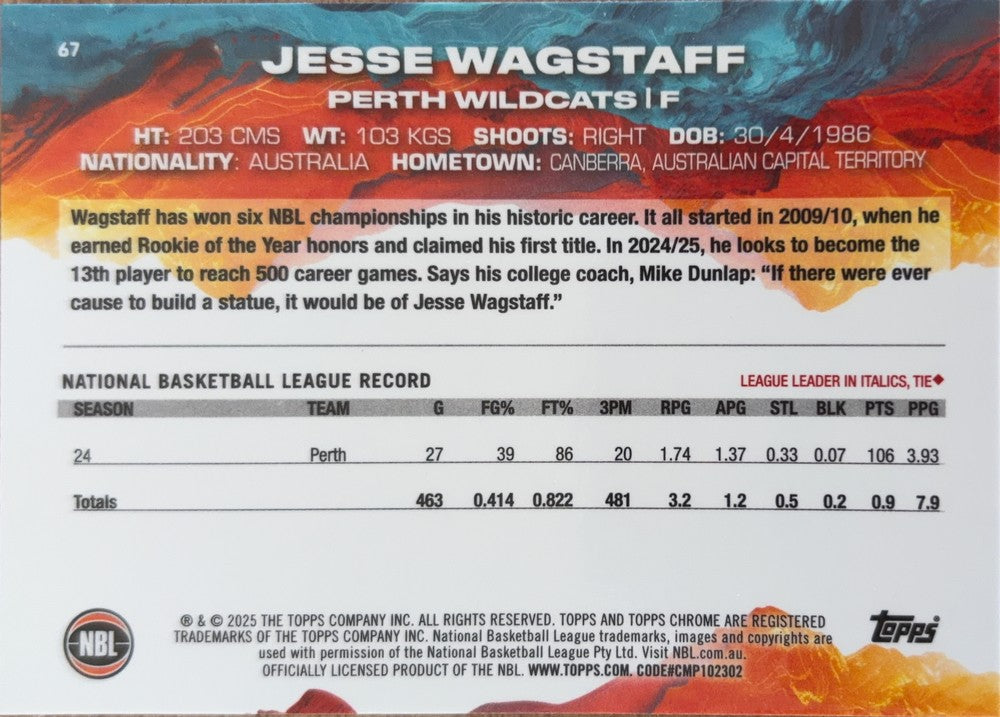 Jesse Wagstaff #67 Perth Wildcats | 2024-25 Topps Chrome NBL (back)