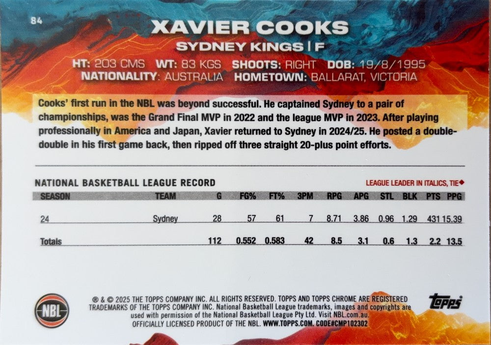 Xavier Cooks #84 Sydney Kings | 2024-25 Topps Chrome NBL (back)