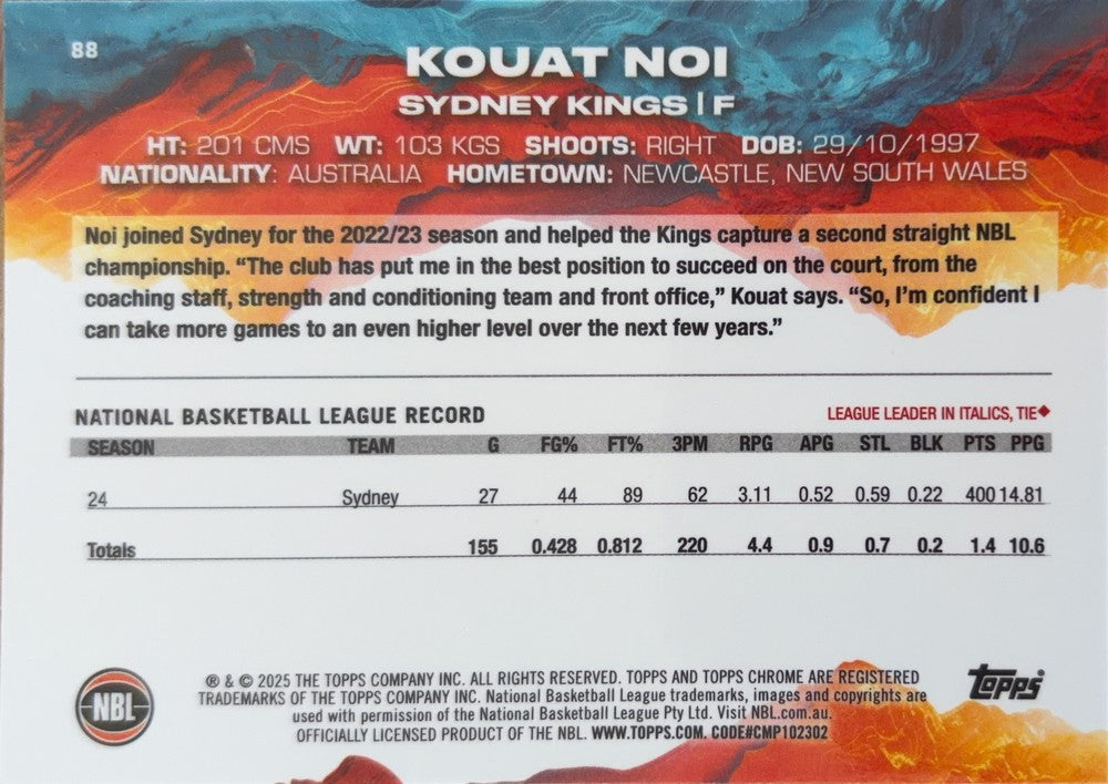 Kouat Noi #88 Sydney Kings | 2024-25 Topps Chrome NBL (back)