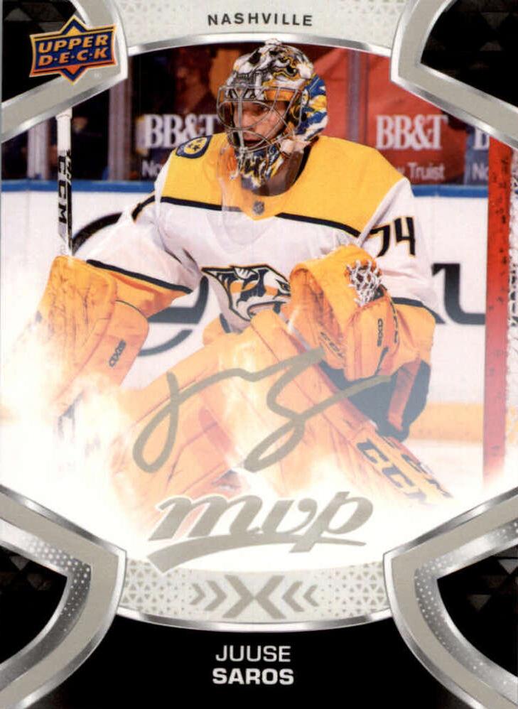Juuse Saros #95 Nashville Predators | 2021-22 Upper Deck MVP Silver Script