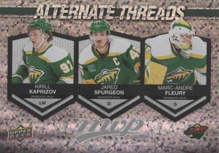 Kirill Kaprizov / Jared Spurgeon / Marc Andre Fleury #AT-12 Minnesota Wild | 2023-24 Upper Deck MVP Alternate Threads