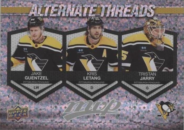 Jake Guentzel / Kris Letang / Tristan Jarry #AT-7 Pittsburgh Penguins | 2023-24 Upper Deck MVP Alternate Threads