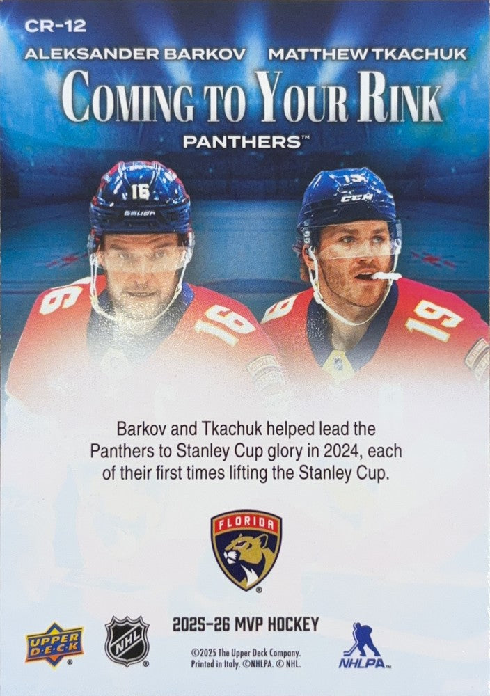 Aleksander Barkov M. Tkachuk #CR-12 2025-26 Upper Deck MVP Coming to Your Rink (back)