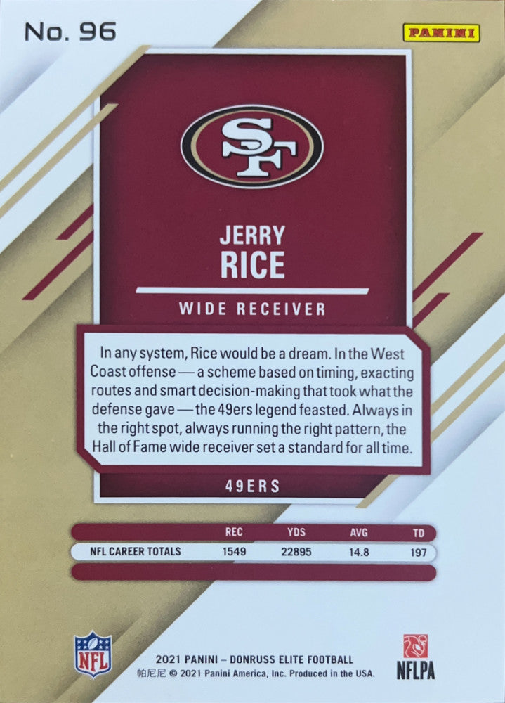 Jerry Rice #96 San Francisco 49ers | 2021 Donruss Elite | NF (back)