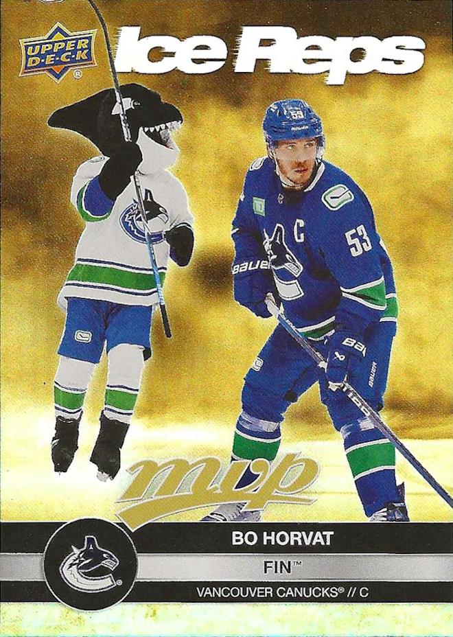 Bo Horvat / Fin The Whale #IR-23 Vancouver Canucks | 2023-24 Upper Deck MVP Ice Reps Gold