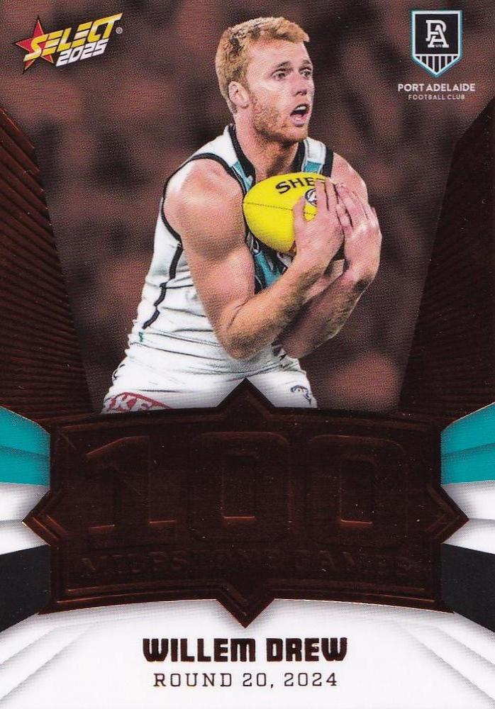 Willem Drew #MG77 Port Adelaide Power | 2025 Select AFL Footy Stars - Milestone Games