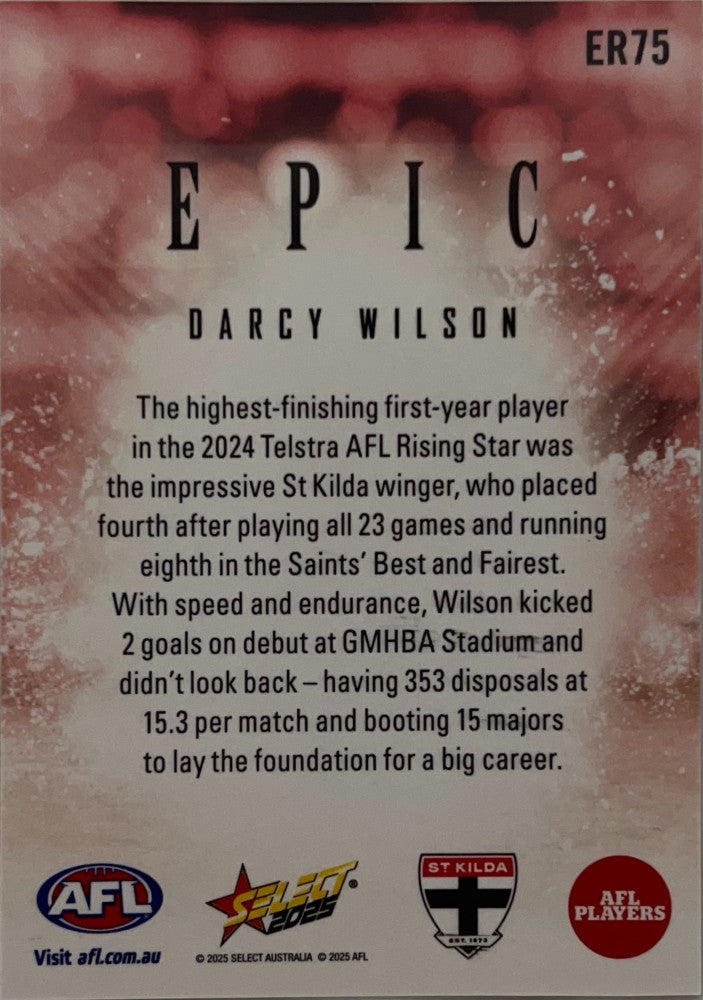 Darcy Wilson #ER75 St. Kilda Saints | 2025 Select AFL Footy Stars Epic Red - Back