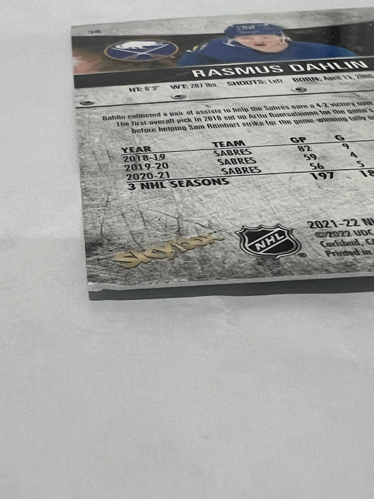 Rasmus Dahlin #38 - back angle showing corner damage