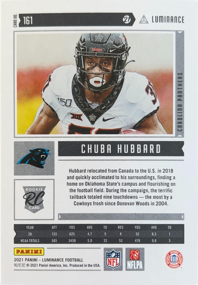 Chuba Hubbard #161 | 2021 Panini Luminance (back)