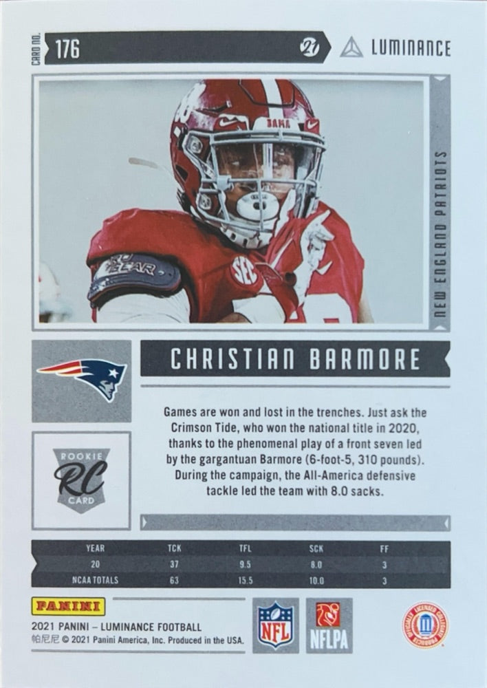Christian Barmore #176 | 2021 Panini Luminance (back)