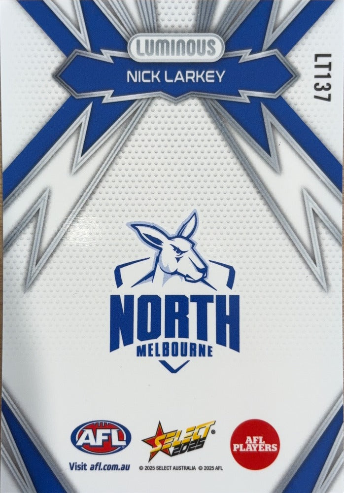 Nick Larkey #LT137 | 2025 Select AFL Footy Stars Luminous Thunderbolt (back)