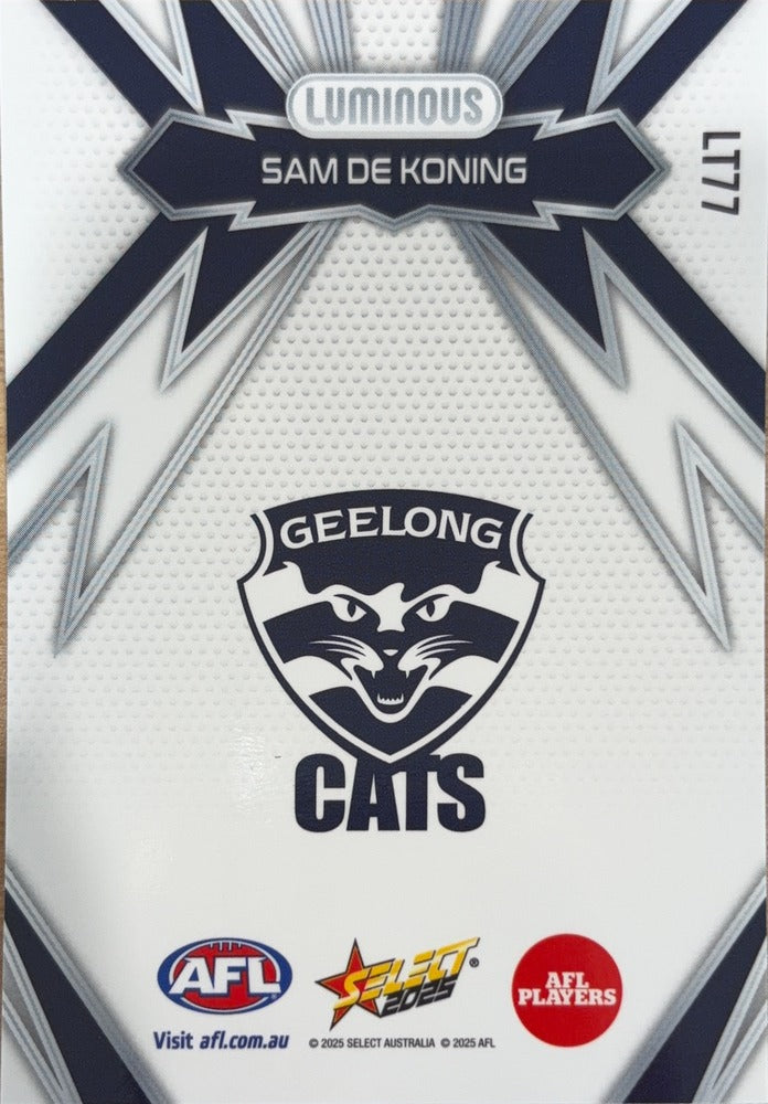 Sam De Koning #LT77 | 2025 Select AFL Footy Stars Luminous Thunderbolt (back)