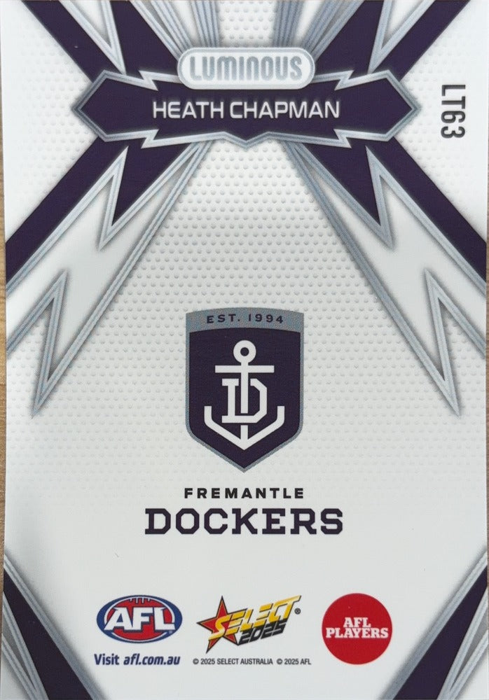Heath Chapman #LT63 | 2025 Select AFL Footy Stars Luminous Thunderbolt (back)