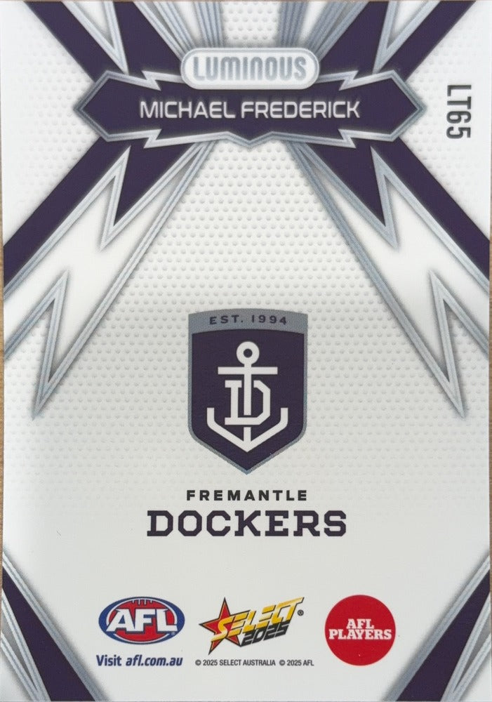 Michael Frederick #LT65 | 2025 Select AFL Footy Stars Luminous Thunderbolt (back)