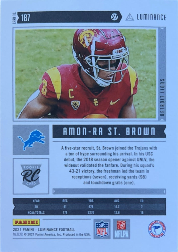 Amon-Ra St. Brown #187 | 2021 Panini Luminance (back)