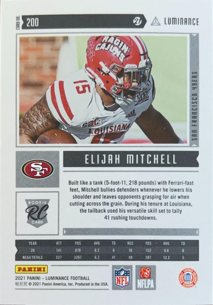 Elijah Mitchell #200 | 2021 Panini Luminance (back)