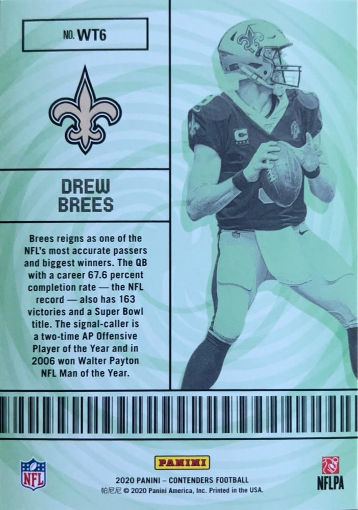 Drew Brees #WT6 | 2020 Panini Contenders Winning Ticket (back)