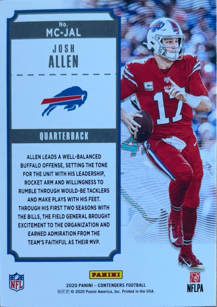 Josh Allen #MC-JAL | 2020 Panini Contenders MVP Contenders (back)