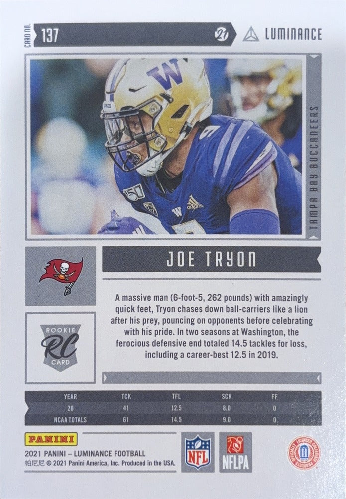 Joe Tryon #137 Rookie | 2021 Panini Luminance | NFL Football (back)