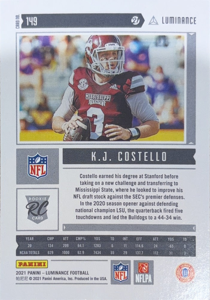 K.J. Costello #149 Rookie | 2021 Panini Luminance | NFL Football (back)